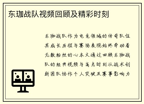 东珈战队视频回顾及精彩时刻